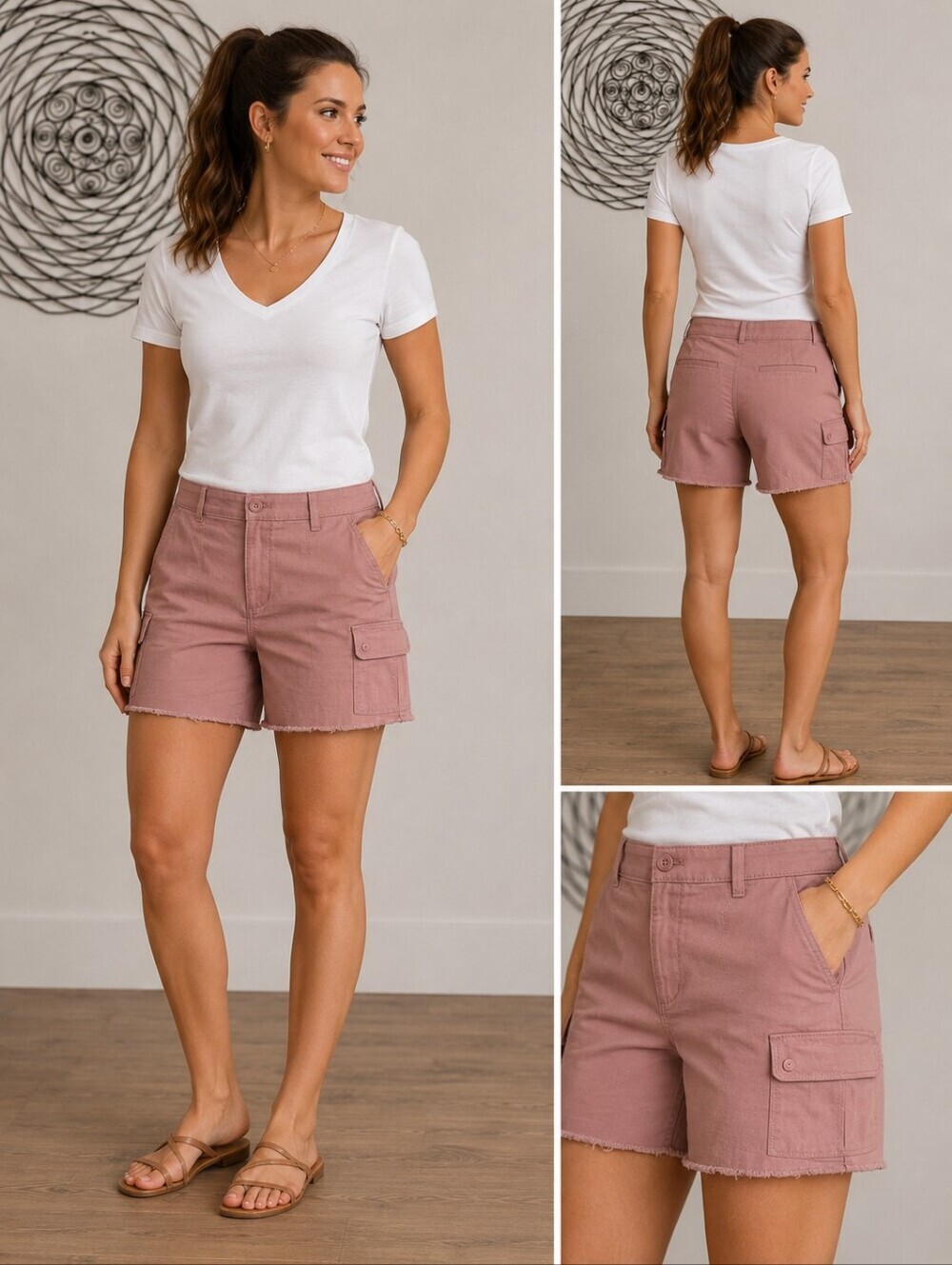 LOFT Frayed Hem Cargo Shorts Women's Size 2 Cotton Stretch Dusty Rose Color